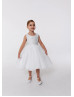 White Beaded Organza V Back Flower Girl Dress